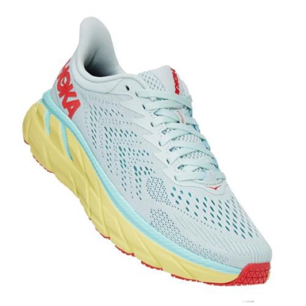 Hoka One One Clifton 7 Running Shoes Morning Mist, Hot Coral Size 9